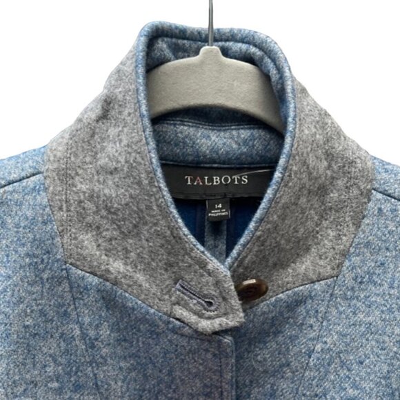 Talbots Womens Blue Heather Wool Blend Equestrian 3 Button Blazer Jacket Plus 14 - Picture 9 of 16